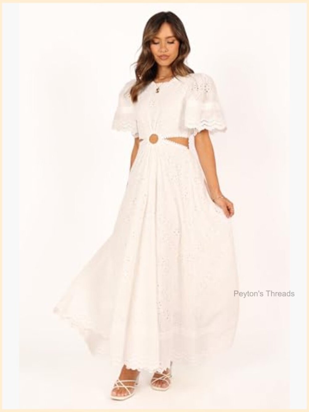 Women's Merletto Cut Out Maxi Dress - Round Neckline, Back Button Close, Side - Picture 7 of 7